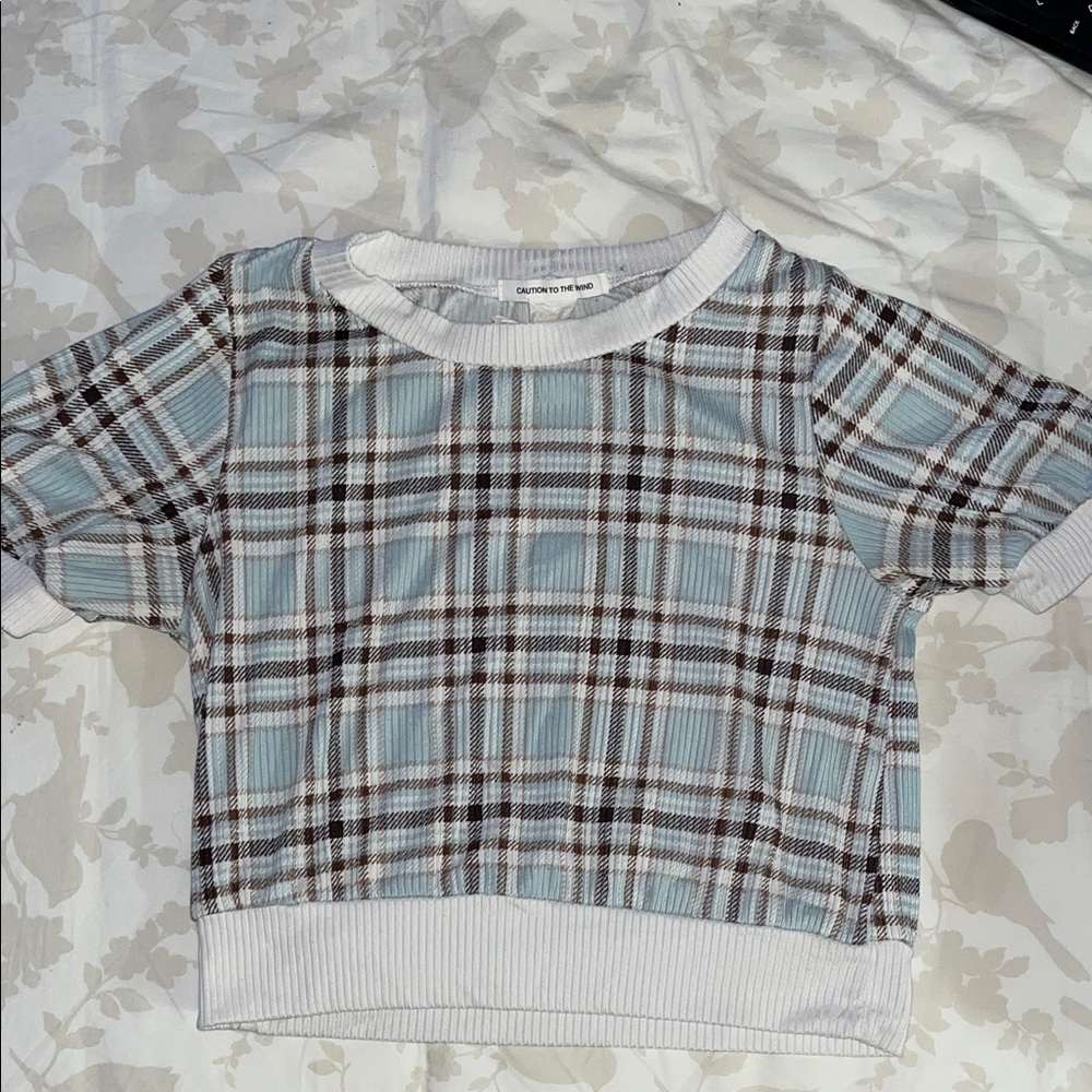 Plaid cropped  Shirt in Blue and White